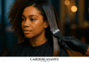 une femme dans un salon de coiffure fait un lissage brésilien et des traitements à la kératine