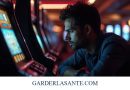 un homme joue au casino sur une machine à sous il souffre de Ludopathie c'est une addiction au jeu